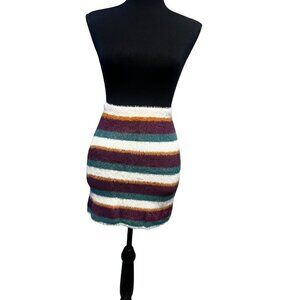 FREE PEOPLE FIG JAM STRIPPED SOFT FUZZY MINI SKIRT MULTI COLOR BOHO TWEE PREPPY
